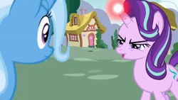 Size: 520x293 | Tagged: safe, screencap, starlight glimmer, trixie, pony, unicorn, all bottled up, g4, season 7, anger magic, angry, animated, glowing, glowing horn, horn, magic, quiet, ragelight glimmer, starlight glimmer is best facemaker, vein, yelling