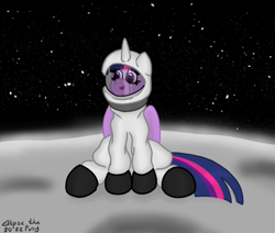 Size: 1003x850 | Tagged: safe, artist:eklipsethepony, twilight sparkle, alicorn, pony, g4, astronaut, cosmonaut, female, mare, moon, on the moon, requested art, solo, space, spacesuit, twilight sparkle (alicorn)