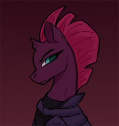 Size: 1300x1385 | Tagged: safe, artist:mrkawauso, tempest shadow, pony, unicorn, g4, broken horn, bust, female, frown, horn, mare, profile, solo