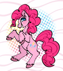 Size: 2853x3181 | Tagged: safe, artist:mrkawauso, pinkie pie, earth pony, pony, g4, abstract background, fluffy, high res, smiling, solo