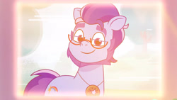 Size: 3410x1920 | Tagged: safe, screencap, argyle starshine, earth pony, pony, g5, my little pony: tell your tale, starscout code, spoiler:g5, spoiler:my little pony: tell your tale, glasses, high res, male, smiling, solo, stallion, youtube link