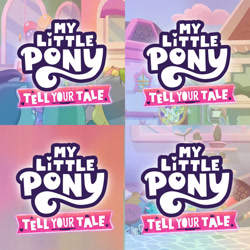 Size: 1920x1920 | Tagged: safe, edit, edited screencap, editor:itsmgh1203, screencap, delightful trifle, lemon gear, posey bloom, earth pony, pegasus, pony, unicorn, another pony's trash, g5, my bananas, my little pony: tell your tale, starscout code, zipp's yes day, spoiler:g5, spoiler:my little pony: tell your tale, spoiler:tyts01e21, spoiler:tyts01e22, spoiler:tyts01e23, spoiler:tyts01e24, background pony audience, balloon, female, male, mare, my little pony logo, stallion