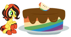 Size: 1280x665 | Tagged: safe, artist:ladylullabystar, oc, oc only, oc:candy apple, pegasus, pony, base used, cake, female, food, giant cake, mare, simple background, solo, transparent background, zap apple cake