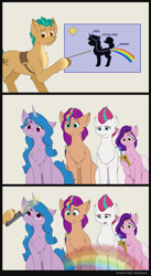 Size: 703x1280 | Tagged: safe, artist:thedigodragon, hitch trailblazer, izzy moonbow, pipp petals, sunny starscout, zipp storm, earth pony, pegasus, pony, unicorn, g5, adorapipp, cellphone, chest fluff, cute, female, flashlight (object), looking up, male, mane five, mare, open mouth, phone, rainbow, rainbow fart, smartphone, stallion, theory, this explains everything, wat