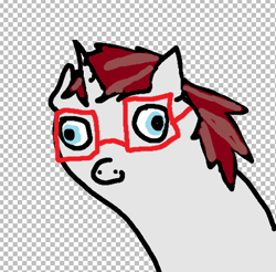 Size: 472x465 | Tagged: safe, artist:raeffi, oc, oc:rust spot, pony, unicorn, blue eyes, funny, glasses, gray coat, horn, intentionally bad, low quality, male, meme, ms paint, red hair, silly, solo, unicorn oc