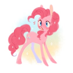 Size: 750x750 | Tagged: safe, artist:dreamsugar, pinkie pie, earth pony, pony, g4, abstract background, blushing, emanata, female, mare, open mouth, open smile, simple background, smiling, solo, sparkles, white background