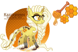 Size: 1024x690 | Tagged: safe, artist:kazziepones, oc, oc only, oc:honey charmer, pony, unicorn, braid, curved horn, female, horn, mare, simple background, solo, transparent background