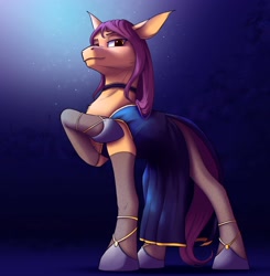 Size: 2941x3000 | Tagged: safe, artist:klarapl, oc, oc only, oc:sandra, earth pony, pony, choker, clothes, dress, earth pony oc, female, high res, looking down, low angle, mare, not sunny starscout, shoes, solo, stockings, thigh highs