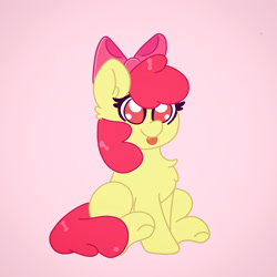 Size: 2342x2342 | Tagged: safe, artist:cinematic-fawn, apple bloom, earth pony, pony, g4, :p, adorabloom, apple bloom's bow, bow, chest fluff, cute, female, filly, foal, hair bow, high res, pink background, simple background, solo, tongue out