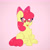 Size: 2342x2342 | Tagged: safe, artist:sparkly-retsuko, apple bloom, earth pony, pony, g4, :p, adorabloom, apple bloom's bow, bow, chest fluff, cute, female, filly, foal, hair bow, high res, pink background, simple background, solo, tongue out