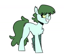 Size: 1709x1477 | Tagged: safe, artist:lrusu, part of a set, oc, oc only, earth pony, pony, chest fluff, eye clipping through hair, grin, simple background, smiling, solo, white background