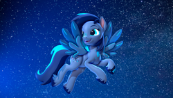 Size: 3840x2160 | Tagged: safe, artist:cutthroadstreak, oc, oc only, oc:twisted rush, pegasus, pony, 3d, flying, high res, night, night sky, open mouth, open smile, pegasus oc, sky, smiling, solo, stars