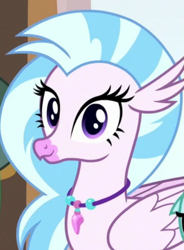 Size: 545x739 | Tagged: safe, screencap, silverstream, classical hippogriff, hippogriff, a matter of principals, g4, my little pony: friendship is magic, cropped, cute, diastreamies, jewelry, looking at you, necklace, solo