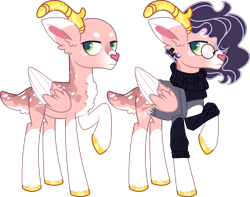 Size: 3617x2849 | Tagged: safe, artist:kurosawakuro, oc, oc only, deer, deer pony, original species, antlers, base used, clothes, colored wings, glasses, high res, male, simple background, solo, transparent background, turtleneck, two toned wings, wings