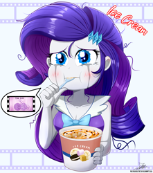 Size: 2408x2720 | Tagged: safe, artist:the-butch-x, rarity, human, equestria girls, g4, breasts, cleavage, comfort eating, crying, cute, eating, female, food, high res, ice cream, marshmelodrama, mascara, mascarity, messy hair, movie, raribetes, rarity being rarity, sad, sadorable, solo, watching