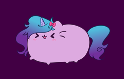 Size: 4698x3007 | Tagged: safe, artist:kittyrosie, izzy moonbow, pony, unicorn, g5, ><, cute, eyes closed, happy, izzybetes, open mouth, pusheen, simple background, smiling, solo, xd