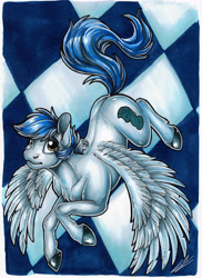 Size: 2537x3490 | Tagged: safe, artist:lupiarts, oc, oc only, oc:chess, pegasus, pony, comic:what have i done, chess, chessboard, colored, female, high res, illustration, knight pony chess, mare, pegasus oc, pegasus wings, solo, spread wings, traditional art, wings