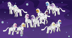 Size: 1280x671 | Tagged: safe, artist:mlp-headstrong, applejack, coco pommel, fluttershy, pinkie pie, princess cadance, rainbow dash, rarity, starlight glimmer, sunset shimmer, tempest shadow, trixie, twilight sparkle, alicorn, earth pony, pegasus, pony, unicorn, g4, astronaut pinkie, mane eight, mane seven, mane six, requested art, sisters-in-law, space, spacesuit, twilight sparkle (alicorn)