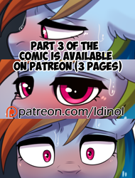 Size: 1704x2248 | Tagged: safe, artist:dinoalpaka, rainbow dash, comic:adventures rainbow dash, g4, advertisement, blushing, female, mare, patreon, patreon logo, patreon preview, solo