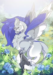 Size: 2481x3507 | Tagged: safe, artist:arctic-fox, oc, oc only, oc:gabriel, griffon, bird bath, griffon oc, high res, solo