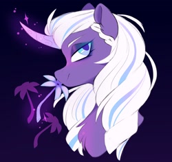 Size: 2166x2048 | Tagged: safe, artist:crimmharmony, opaline arcana, alicorn, pony, g5, my little pony: make your mark, spoiler:g5, chest fluff, eyebrows, floppy ears, flower, high res, long mane, lying down, on side, stars