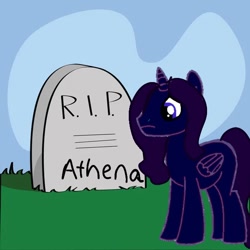 Size: 600x600 | Tagged: safe, artist:sstogiannos, oc, gravestone, implied death, sad, solo