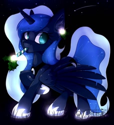 Size: 1168x1280 | Tagged: safe, artist:tirbel, princess luna, alicorn, pony, g4, ear fluff, female, mare, night, solo