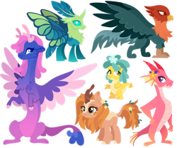 Size: 1920x1600 | Tagged: safe, artist:kabuvee, oc, oc only, changedling, changeling, draconequus, dragon, griffon, kirin, simple background, transparent background