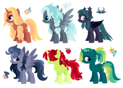 Size: 1024x732 | Tagged: safe, artist:kabuvee, oc, oc only, bat pony, pegasus, pony, unicorn, female, mare, simple background, transparent background