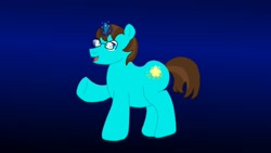 Size: 3264x1836 | Tagged: safe, artist:the double u, oc, oc:star spark, pony, unicorn, fanfic:the knights of the night, chubby, fanfic art, glasses, gradient background, magic, magic aura, male, ponysona, solo, waving at you