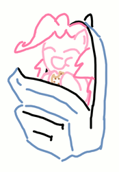 Size: 452x650 | Tagged: safe, artist:purblehoers, pinkie pie, earth pony, pony, g4, animated, backpack, cheek bulge, chewing, cookie, eating, eyes closed, female, food, gif, mare, ms paint, munching, simple background, smiling, solo, white background, zipper