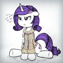 Size: 2364x2364 | Tagged: safe, artist:core-ridor, rarity, pony, unicorn, g4, clothes, coat, hairpin, high res, pouting, sitting, solo, traditional art