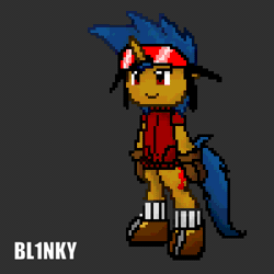 Size: 400x400 | Tagged: safe, artist:bl1nky, artist:core-ridor, oc, oc only, oc:blinky, oc:jumper blink, unicorn, semi-anthro, animated, arm hooves, bipedal, boots, glowing, glowing horn, goggles, horn, magic, pixel art, shoes, simple background, solo, sprite