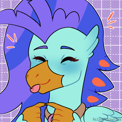Size: 1280x1280 | Tagged: safe, alternate character, alternate version, artist:saltytangerine, oc, oc only, oc:sea lilly, classical hippogriff, hippogriff, :p, blushing, cute, fingers interlocked, jewelry, necklace, ocbetes, tongue out
