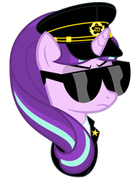 Size: 3313x4210 | Tagged: safe, artist:severity-gray, starlight glimmer, pony, unicorn, equestria at war mod, g4, bust, clothes, glasses, hat, military uniform, portrait, simple background, solo, sunglasses, transparent background, uniform