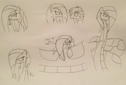 Size: 3186x2155 | Tagged: safe, artist:lunahazacookie, oc, oc only, oc:nightwish, oc:sine, lamia, original species, pegasus, pony, bedroom eyes, hair over one eye, high res, lineart, pegasus oc, sketch, traditional art