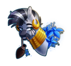 Size: 926x863 | Tagged: safe, artist:norica-official, zecora, zebra, g4, ear piercing, earring, female, gritted teeth, jewelry, mouth hold, neck rings, piercing, poison joke, simple background, solo, teeth, transparent background