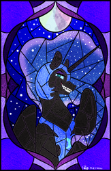 Size: 800x1226 | Tagged: safe, artist:amoratano, nightmare moon, alicorn, pony, g4, palindrome get, stained glass