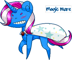 Size: 268x226 | Tagged: safe, artist:sashakovrik69, oc, oc only, oc:magic mare, pony, cape, clothes, eyes closed, gem, horn, pointy ponies, raised hoof, raised leg, simple background, stars, text, transparent background