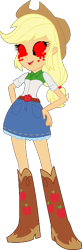 Size: 237x720 | Tagged: safe, artist:logofan100, applejack, human, equestria girls, g4, .exe, apple, applejack's hat, blood, boots, clothes, cowboy hat, crying, female, food, freckles, hat, shirt, shoes, simple background, skirt, smiling, solo, tears of blood, transparent background, zalgo