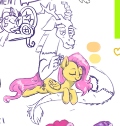 Size: 801x840 | Tagged: safe, artist:melonlicious, screencap, discord, fluttershy, dragon, pegasus, pony, g4, cute, painting, simple background, sketch, unfinished art, white background