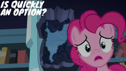 Size: 1920x1080 | Tagged: safe, edit, edited screencap, editor:quoterific, screencap, pinkie pie, earth pony, pony, g4, season 6, the crystalling, book, female, mare, open mouth, solo, text