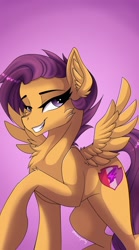 Size: 1136x2048 | Tagged: safe, artist:disarrayedfay, part of a set, scootaloo, pegasus, pony, chest fluff, grin, older, older scootaloo, smiling, solo, spread wings, wings