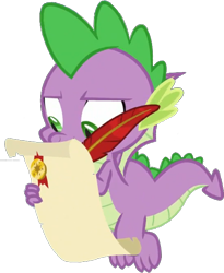 Size: 522x636 | Tagged: safe, artist:pascalmulokozi2, edit, edited screencap, screencap, spike, dragon, g4, season 9, the ending of the end, background removed, flying, male, quill, scroll, simple background, solo, transparent background, winged spike, wings, writing