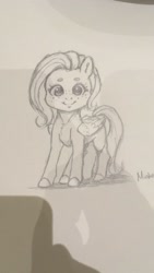 Size: 1152x2048 | Tagged: safe, artist:miokomata, fluttershy, pegasus, pony, g4, cute, female, freckles, freckleshy, grayscale, looking at you, mare, monochrome, pencil drawing, shyabetes, smiling, smiling at you, solo, traditional art