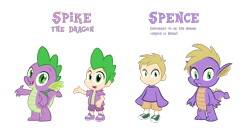 Size: 1200x625 | Tagged: safe, artist:tarkan809, spike, oc, oc:spence, dragon, human, g4, dragonified, humanized, simple background, species swap, transparent background
