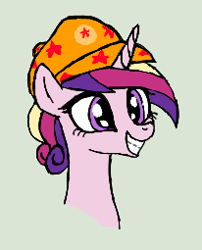 Size: 206x255 | Tagged: safe, artist:kabayo, princess cadance, alicorn, pony, g4, aggie.io, bust, female, gritted teeth, hat, horn, mare, portrait, simple background, smiling, solo, teeth