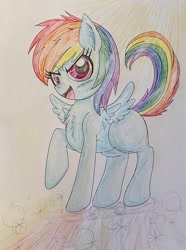 Size: 2222x2987 | Tagged: safe, artist:ponywarlord777, derpibooru exclusive, rainbow dash, pegasus, pony, g4, chest fluff, female, filly, foal, high res, solo, traditional art
