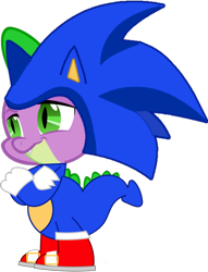 Size: 666x871 | Tagged: safe, artist:caffeinejunkie, artist:snicket324, editor:4-chap, spike, dragon, g4, clothes, costume, crossed arms, male, simple background, solo, sonic the hedgehog, sonic the hedgehog (series), transparent background