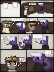 Size: 1750x2333 | Tagged: safe, artist:99999999000, oc, oc only, oc:firearm king, oc:mar ker, earth pony, pony, comic:journey, clothes, comic, couch, male, mug